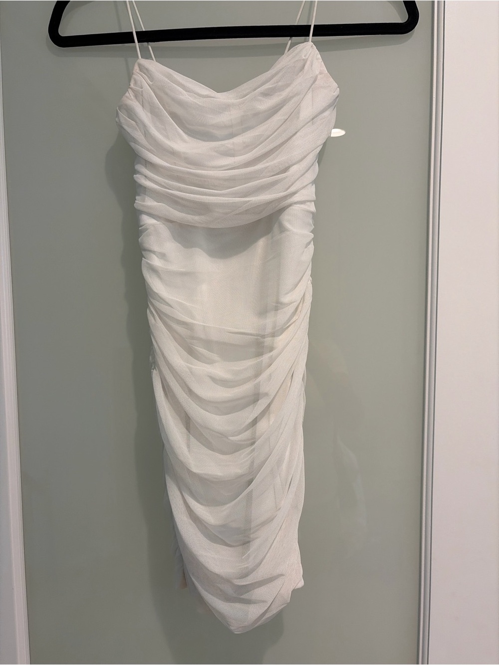 Princess Polly White Draped Spaghetti Strap Midi Dress
